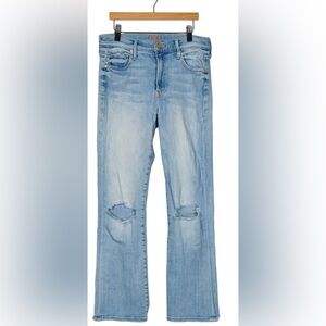 MOTHER Womans Faded Blue Distressed Jeans